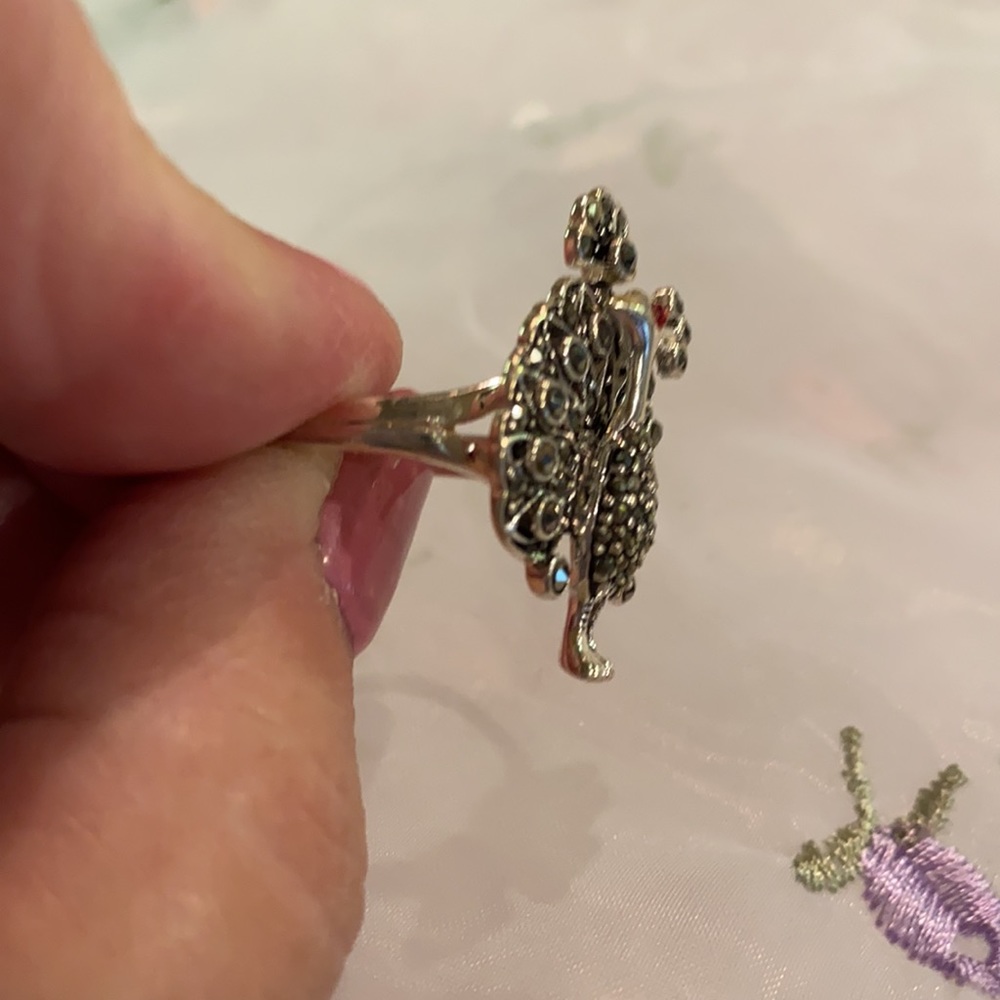 Sterling Silver Marcasite Ruby Peacock Ring - image 6